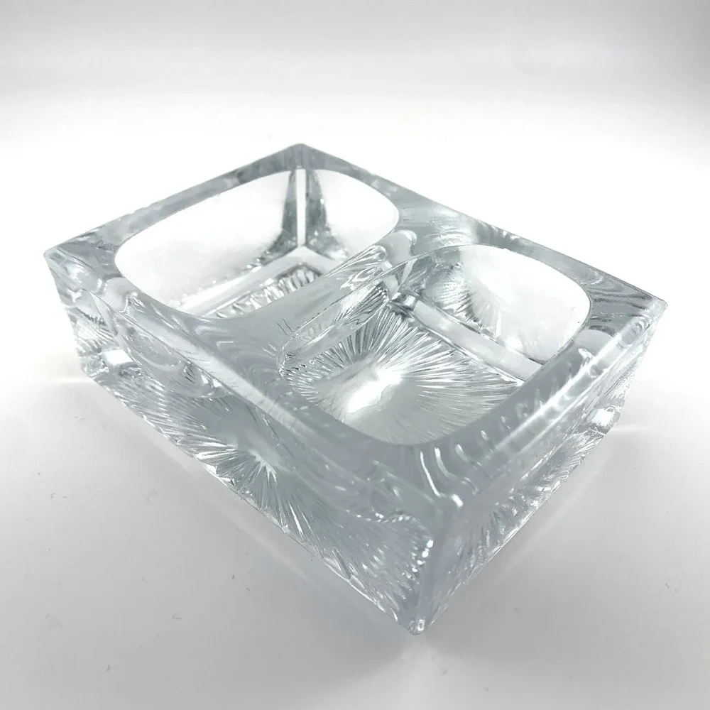 Antique Double Open Salt Cellar Starburst Pattern Heavy Pressed Glass Vintage‎